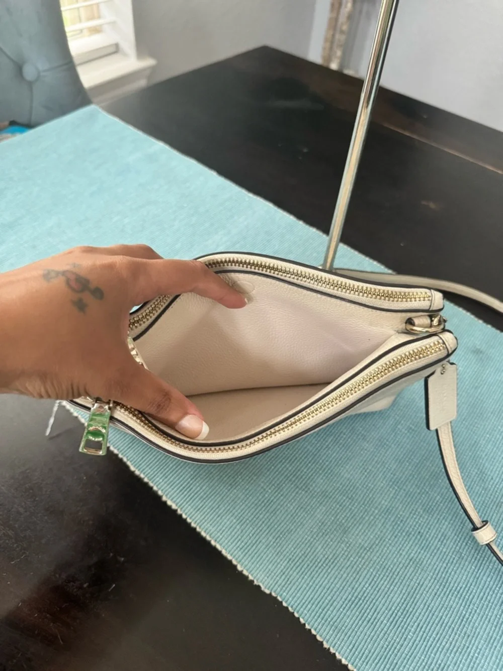 Coach Cream Pebbled Leather Double Zip Crossbody